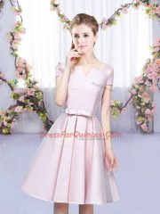 Baby Pink Sleeveless Mini Length Bowknot Lace Up Quinceanera Court Dresses