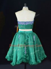 Organza Sleeveless Mini Length Prom Gown and Appliques and Ruffles