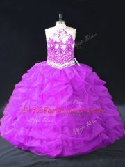Low Price Sleeveless Floor Length Beading and Pick Ups Backless Quinceanera Dresses with Purple