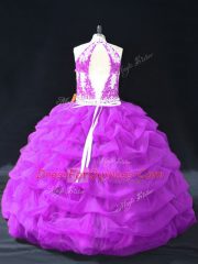 Low Price Sleeveless Floor Length Beading and Pick Ups Backless Quinceanera Dresses with Purple