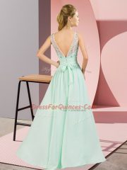 Lavender Chiffon Backless Scoop Sleeveless Evening Dress Beading