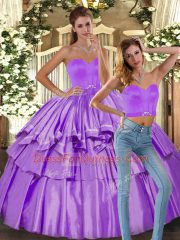 Floor Length Lilac 15 Quinceanera Dress Satin Sleeveless Ruffled Layers