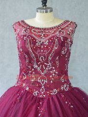 Best Selling Floor Length Burgundy Quinceanera Dress Scoop Sleeveless Lace Up