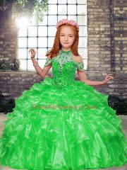 High-neck Neckline Beading Pageant Gowns For Girls Sleeveless Lace Up