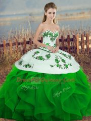 Modest Embroidery and Ruffles and Bowknot Quince Ball Gowns Green Lace Up Sleeveless Floor Length