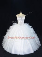 Floor Length White Vestidos de Quinceanera Organza Sleeveless Beading