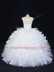 Floor Length White Vestidos de Quinceanera Organza Sleeveless Beading
