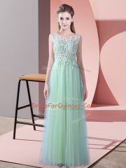 Apple Green Sleeveless Brush Train Beading and Lace Vestidos de Damas
