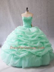 Modest Sweetheart Sleeveless Vestidos de Quinceanera Floor Length Beading and Pick Ups Apple Green Organza