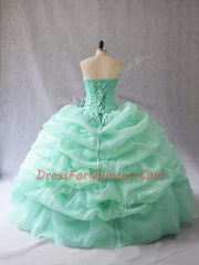 Modest Sweetheart Sleeveless Vestidos de Quinceanera Floor Length Beading and Pick Ups Apple Green Organza