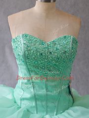 Modest Sweetheart Sleeveless Vestidos de Quinceanera Floor Length Beading and Pick Ups Apple Green Organza