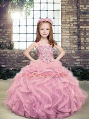 Straps Sleeveless Lace Up Evening Gowns Lilac Tulle
