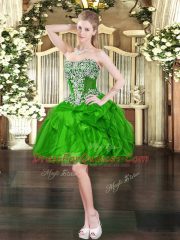Mini Length Lace Up Prom Dress Green for Prom and Party with Beading and Ruffles