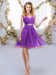 Eggplant Purple Zipper Vestidos de Damas Belt Sleeveless Mini Length