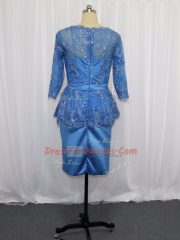 Mini Length Column/Sheath Long Sleeves Blue Prom Gown Zipper