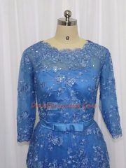 Mini Length Column/Sheath Long Sleeves Blue Prom Gown Zipper