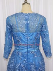Mini Length Column/Sheath Long Sleeves Blue Prom Gown Zipper
