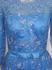 Mini Length Column/Sheath Long Sleeves Blue Prom Gown Zipper