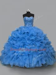 Blue Quince Ball Gowns Sweet 16 and Quinceanera with Beading and Ruffles Sweetheart Sleeveless Lace Up