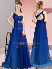 Great Blue Empire Beading Evening Dress Criss Cross Chiffon Sleeveless