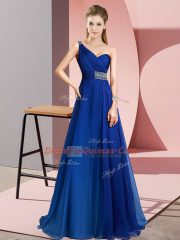 Great Blue Empire Beading Evening Dress Criss Cross Chiffon Sleeveless