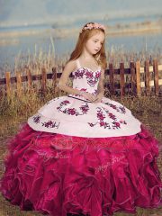 Floor Length Ball Gowns Sleeveless Hot Pink Pageant Dress for Teens Lace Up