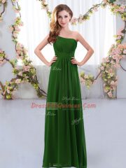 Dark Green Chiffon Zipper One Shoulder Sleeveless Floor Length Dama Dress Ruching