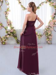 Dark Green Chiffon Zipper One Shoulder Sleeveless Floor Length Dama Dress Ruching