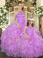 Top Selling Floor Length Lace Up Sweet 16 Quinceanera Dress Lilac for Military Ball and Sweet 16 and Quinceanera with Beading and Ruffles