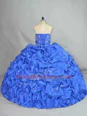 High Class Sweetheart Sleeveless Lace Up Quinceanera Dresses Blue Taffeta
