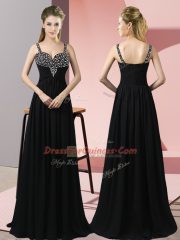 Black Straps Neckline Beading Dress for Prom Sleeveless Zipper