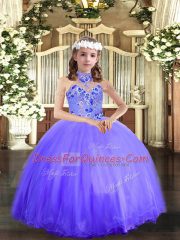 Custom Fit Blue Halter Top Neckline Appliques Little Girls Pageant Dress Sleeveless Lace Up
