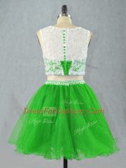 Shining Green Prom Party Dress Prom and Party and Military Ball with Lace and Appliques Scoop Sleeveless Zipper