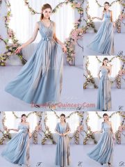 Floor Length Empire Sleeveless Grey Dama Dress Lace Up