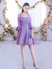 Lavender Half Sleeves Ruching Mini Length Vestidos de Damas