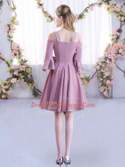 Lavender Half Sleeves Ruching Mini Length Vestidos de Damas