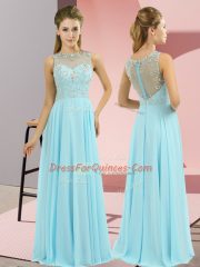 Beading Prom Party Dress Baby Blue Zipper Sleeveless Floor Length