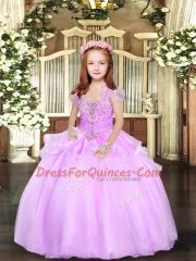 Exquisite Floor Length Ball Gowns Sleeveless Lilac Kids Pageant Dress Lace Up