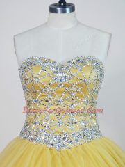 Adorable Tulle Sweetheart Sleeveless Lace Up Beading Sweet 16 Dresses in Gold