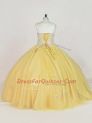 Adorable Tulle Sweetheart Sleeveless Lace Up Beading Sweet 16 Dresses in Gold