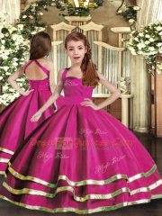 Dramatic Fuchsia Ball Gowns Ruffled Layers Quinceanera Gown Lace Up Tulle Sleeveless Floor Length