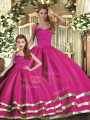 Dramatic Fuchsia Ball Gowns Ruffled Layers Quinceanera Gown Lace Up Tulle Sleeveless Floor Length
