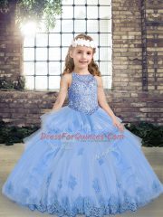 Lavender Scoop Lace Up Appliques Pageant Dress Sleeveless