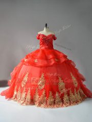 Sleeveless Court Train Lace Up Appliques and Hand Made Flower Sweet 16 Dress