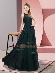 Captivating Scoop Sleeveless Homecoming Dress Floor Length Lace Green Chiffon