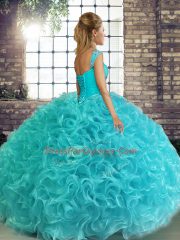 Affordable Blue Fabric With Rolling Flowers Lace Up Quince Ball Gowns Sleeveless Floor Length Beading