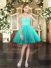 Charming Mini Length Ball Gowns Sleeveless Aqua Blue Prom Party Dress Lace Up