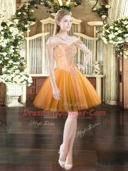 Orange Red Homecoming Dress Prom and Party with Beading Off The Shoulder Sleeveless Lace Up
