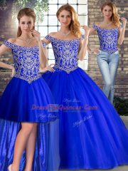 Fantastic Sleeveless Brush Train Lace Up Beading Quinceanera Dress