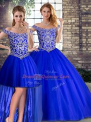 Fantastic Sleeveless Brush Train Lace Up Beading Quinceanera Dress